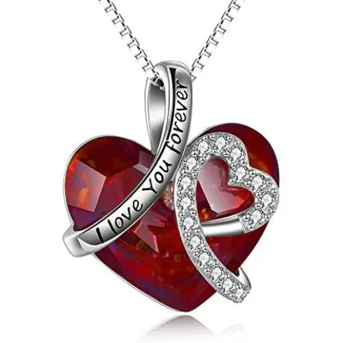 AOBOCO Heart Crystal Necklace I Love You Forever Birthstone Jewelry Gifts for Women AOBOCO Heart Crystal Necklace I Love You Forever Birthstone Jewelry Gifts for Women