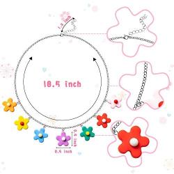 PANTIDE Colorful Flower Indie Necklace Cute Silicone Flowers Pendant Necklace Kawaii Egirl Y2k Style Kidcore Aesthetic Jewelry Gift for Women Girls Kids - 7 Colors