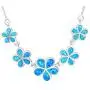 Honolulu Jewelry Company Sterling Silver Five Plumeria Flower Necklace with Simulated Blue Opal Honolulu Jewelry Company Sterling Silver Five Plumeria Flower Necklace with Simulated Blue Opal