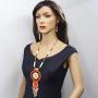 HANDMADE BEADED INDIAN FASHION JEWELRY ORANGE BLACK NATIVE STYLE STAR SEED BEADED MEDALLION NECKLACE EARRINGS SET S51/2