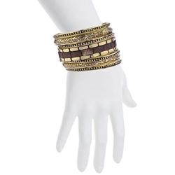 LUX ACCESSORIES Gold Tone Wood Burnished Aztec Multi Bangle Bracelet Set
