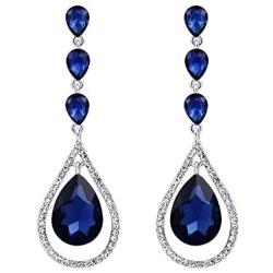 EVER FAITH Austrian Crystal Bridal Hollow-out Teardrop Pierced Dangle Earrings