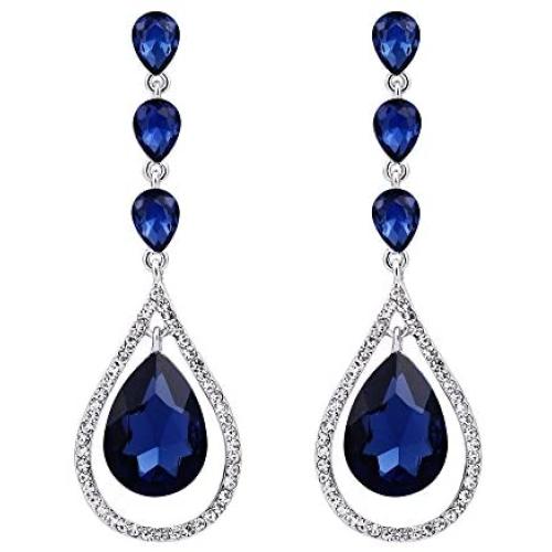 EVER FAITH Austrian Crystal Bridal Hollow-out Teardrop Pierced Dangle Earrings