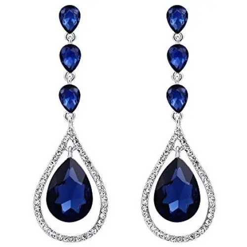 EVER FAITH Austrian Crystal Bridal Hollow-out Teardrop Pierced Dangle Earrings EVER FAITH Austrian Crystal Bridal Hollow-out Teardrop Pierced Dangle Earrings
