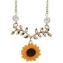 Set of 5 Sunflower Faux Pearl Leaf Chain Resin Boho Petal Pendant Necklace with Sunflower Bracelet Earrings Ring for Women Jewelry Accessories (Gold)