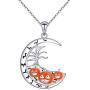 FLYOW Halloween Jewelry 925 Sterling Silver Moon and Pumpkin Pendant Necklace 18+2 inches