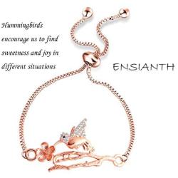 Rose Gold Hummingbird Bracelet Crystal Bird Jewelry Christmas Gift