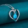 HAOSG 925 Sterling Silver Love Heart April Birthstone Simulated Diamond Necklace Mothers Day Birthday Jewelry Gifts for Her Women Girls, 16''+2'' Adjustable Chain