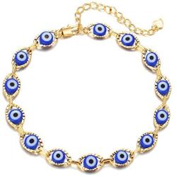 HUASAI Evil Eye Bracelet for Women Dainty ojo Luck Bracelet 14K Gold Plated Cute Beaded Bracelet for Girls