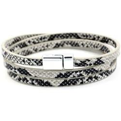 HUNO Multilayer Leopard Textured Cuff Bracelets Magnetic Buckle Snakeskin PU Leather Wrap Cuff Bangle for Women Girls
