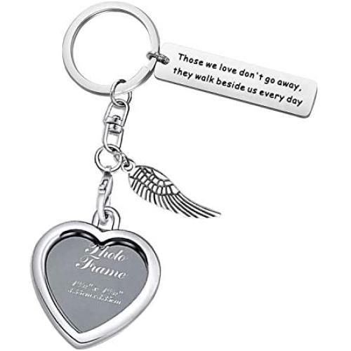 AKTAP Photo Frame Keychain Memorial Gifts Those We Love Dont Go Away They Walk Beside Us Every Day Picture Frame Keyring Holder in Memory of Loved One