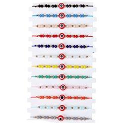 12 Pcs Colorful Evil Eye Beaded Bracelets Handmade Braided String Good Luck Nazar Amulet Bangle Lucky Turkish Religious Symbol Jewelry