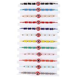 12 Pcs Colorful Evil Eye Beaded Bracelets Handmade Braided String Good Luck Nazar Amulet Bangle Lucky Turkish Religious Symbol Jewelry