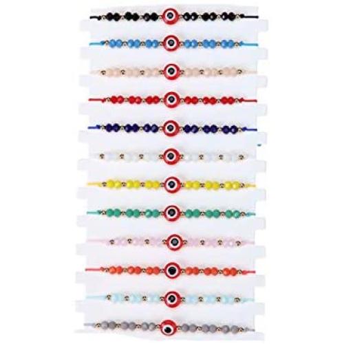 12 Pcs Colorful Evil Eye Beaded Bracelets Handmade Braided String Good Luck Nazar Amulet Bangle Lucky Turkish Religious Symbol Jewelry