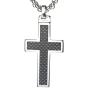Unique GESTALT Tungsten Cross Pendant .4mm Surgical Stainless Steel Box Chain. Black Carbon Fiber Inlay.