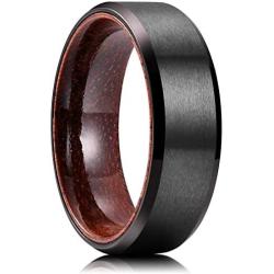King Will Mens 8mm Black Titanium Wedding Ring Inlay With Real Wood Comfort Fit Brushed Center