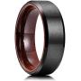 King Will Mens 8mm Black Titanium Wedding Ring Inlay With Real Wood Comfort Fit Brushed Center
