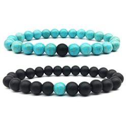 SBI Jewelry Turquoise Stretch Bracelets for Men Women Vintage Beads Bracelet Gift for Friendship Couple Birthday 2PC