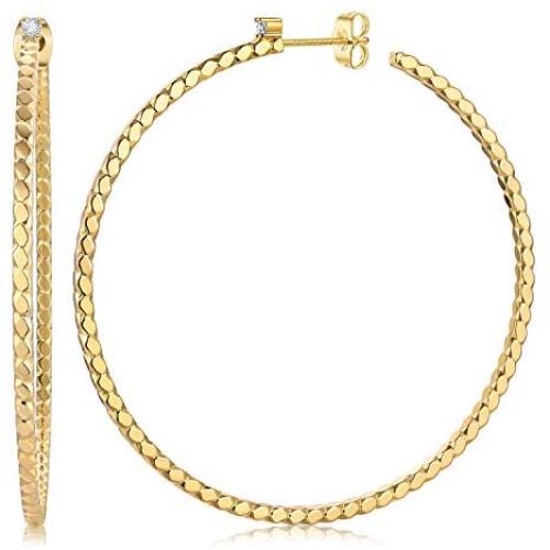 18K Gold Plated Sterling Silver Post Huge Hoops for Women Girls 60MM, 80MM, 100MM