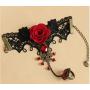 Christmas Vintage Rose Vine Lace Choker Necklace Retro Lace Bracelet Red Crystal Ring for Women Girls Xmas Cosplay Jewelry Set