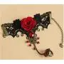 Christmas Vintage Rose Vine Lace Choker Necklace Retro Lace Bracelet Red Crystal Ring for Women Girls Xmas Cosplay Jewelry Set