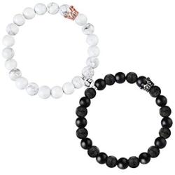 Ubjuliwa 2 Pairs Magnetic Couples Bracelets for Women Men Black Matte Agate Distance Bracelets for Couples Connect Bracelet for Him and Her Couples Gifts