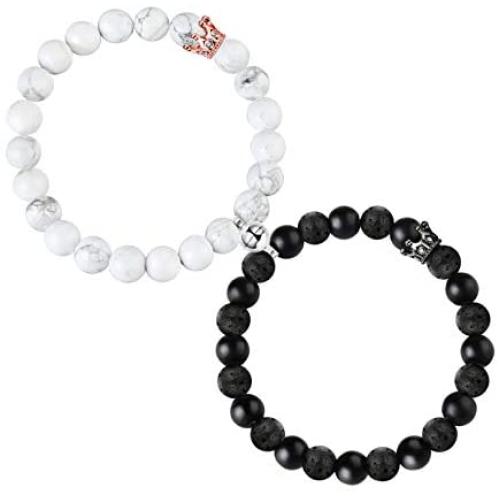 Ubjuliwa 2 Pairs Magnetic Couples Bracelets for Women Men Black Matte Agate Distance Bracelets for Couples Connect Bracelet for Him and Her Couples Gifts