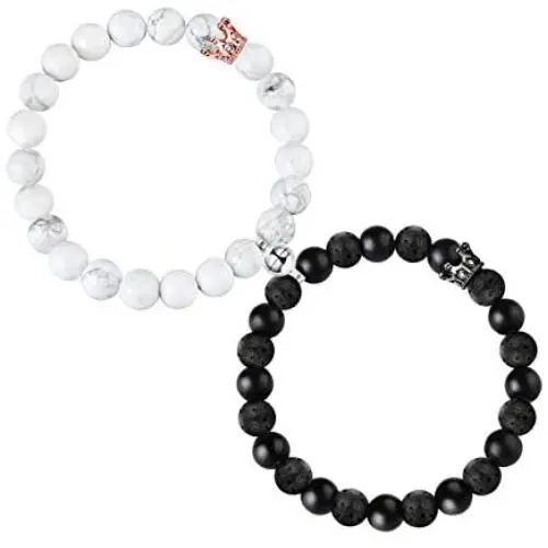 Ubjuliwa 2 Pairs Magnetic Couples Bracelets for Women Men Black Matte Agate Distance Bracelets for Couples Connect Bracelet for Him and Her Couples Gifts Ubjuliwa 2 Pairs Magnetic Couples Bracelets for Women Men Black Matte Agate Distance Bracelets for Couples Connect Bracelet for Him and Her Couples Gifts