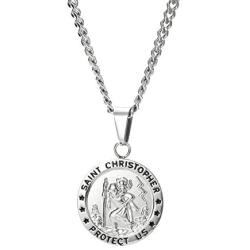 ORAZIO Saint Christopher Necklace 3.5mm Stainless Steel Penant Necklace Curb Link Chain 22-24 Inches