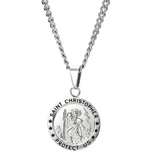 ORAZIO Saint Christopher Necklace 3.5mm Stainless Steel Penant Necklace Curb Link Chain 22-24 Inches ORAZIO Saint Christopher Necklace 3.5mm Stainless Steel Penant Necklace Curb Link Chain 22-24 Inches
