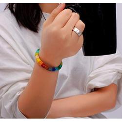 Coolcos Enamel Tile Bracelet Rainbow Colorful Tila Beads Bracelets for Women & Men Color Block Elastic Bangle Bracelets