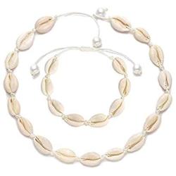 KARIDUN Bohemian Hawaiian Beach Seashell Choker Necklaces and Bracelets for Women Adjustable Conch Anklet Turtle Bracelet Turquoise Necklace and Bracelet Set
