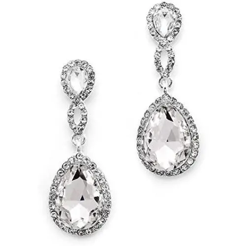 Mariell Clear Crystal Wedding Dangle Earrings for Women, Bridal and Prom Jewelry, Infinity Symbol 8 Shape