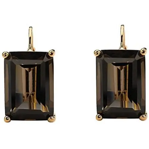18K Yellow Gold Plated Emerald Cut Genuine Smoky Quartz Drop Earrings (16x10.5mm)