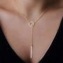 HUASAI Silver Y Lariat Bar Necklace Earrings Set,Simply Drop Bar Y Chain Pendant Vertical Bar Dangle Earrings Jewelry