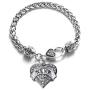 Inspired Silver - Silver Pave Heart Charm Bracelet with Cubic Zirconia Jewelry