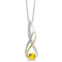 Gem Stone King 2 Tone 10K Yellow Gold And 925 Sterling Silver Diamond Infinity Pendant 0.40 Ct Round Yellow Sapphire