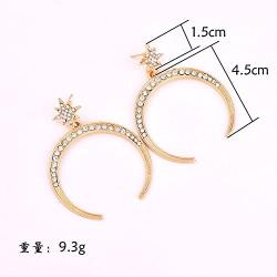 Full Clear Rhinestones Stars Moon Crescent Dangle Earrings Fashion Delicate Female Studs Jewelry