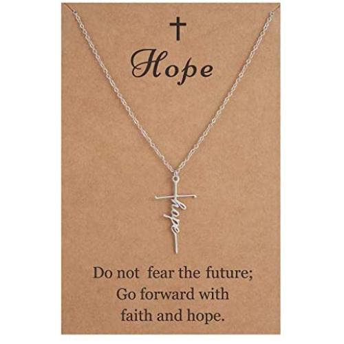 SANNYRA Faith Cross Necklace Belive Hope Loved Pendant Necklace Religious Personalized Jewelry Gift for Women