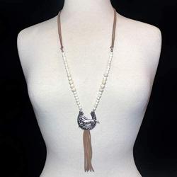 Long Faux Suede Tassel Fringe Western Style Necklace & Earrings Set - Assorted Styles