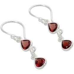 NOVICA Garnet .925 Sterling Silver Teardrop Dangle Hook Earrings Mystical Femme