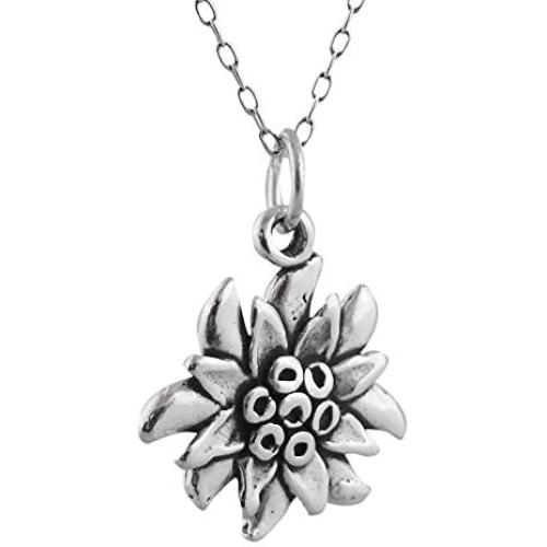 Sterling Silver Edelweiss Flower Charm Necklace, 18'' Cable Chain
