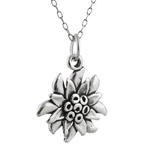 Sterling Silver Edelweiss Flower Charm Necklace, 18'' Cable Chain Sterling Silver Edelweiss Flower Charm Necklace, 18'' Cable Chain