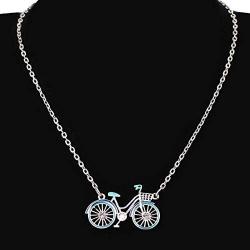 WEVENI Enamel Alloy Bicycle Necklace Bike Pendant Chain Unique Jewelry Gifts for Women Girls Ladies