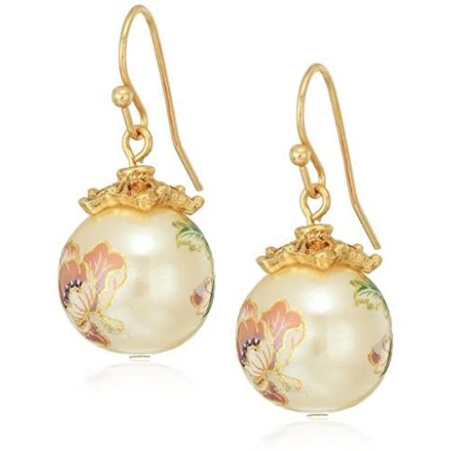 1928 Jewelry Womens Gold Tone Floral Pearl Decal Wire Drop Earrings, Multi, 1.5