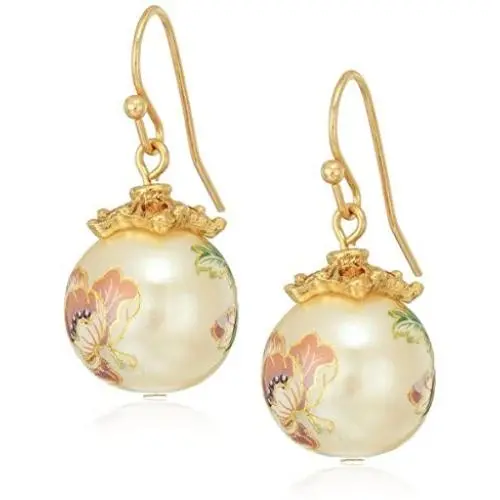 1928 Jewelry Womens Gold Tone Floral Pearl Decal Wire Drop Earrings, Multi, 1.5 1928 Jewelry Womens Gold Tone Floral Pearl Decal Wire Drop Earrings, Multi, 1.5
