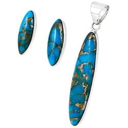 925 Sterling Silver Matching Pendant & Earrings Set Genuine Gemstones 20'' Necklace