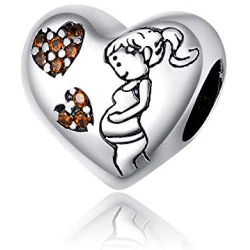 XIWEN Mothers Love Charms, 925 Sterling Silver The greatest gift is you Pregnant Mother Charms Heart Shaped Beads fits Pandora Moment Bracelet, Special Gifts for Mothers Day/Women/Family