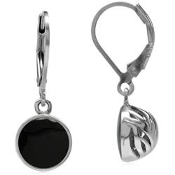 Silvershake 8MM Created Black Onyx White Gold Plated 925 Sterling Silver Leverback Dangle Earrings