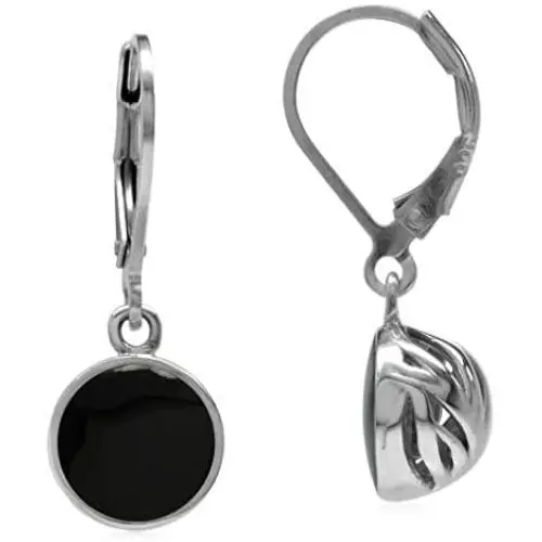 Silvershake 8MM Created Black Onyx White Gold Plated 925 Sterling Silver Leverback Dangle Earrings Silvershake 8MM Created Black Onyx White Gold Plated 925 Sterling Silver Leverback Dangle Earrings